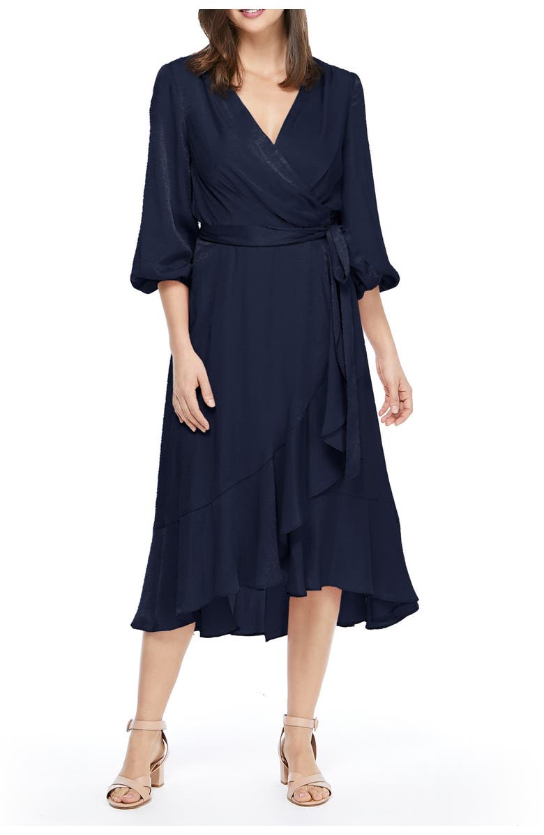 Gal Meets Glam Collection Satin Ruffle Wrap Dress, Main, color,