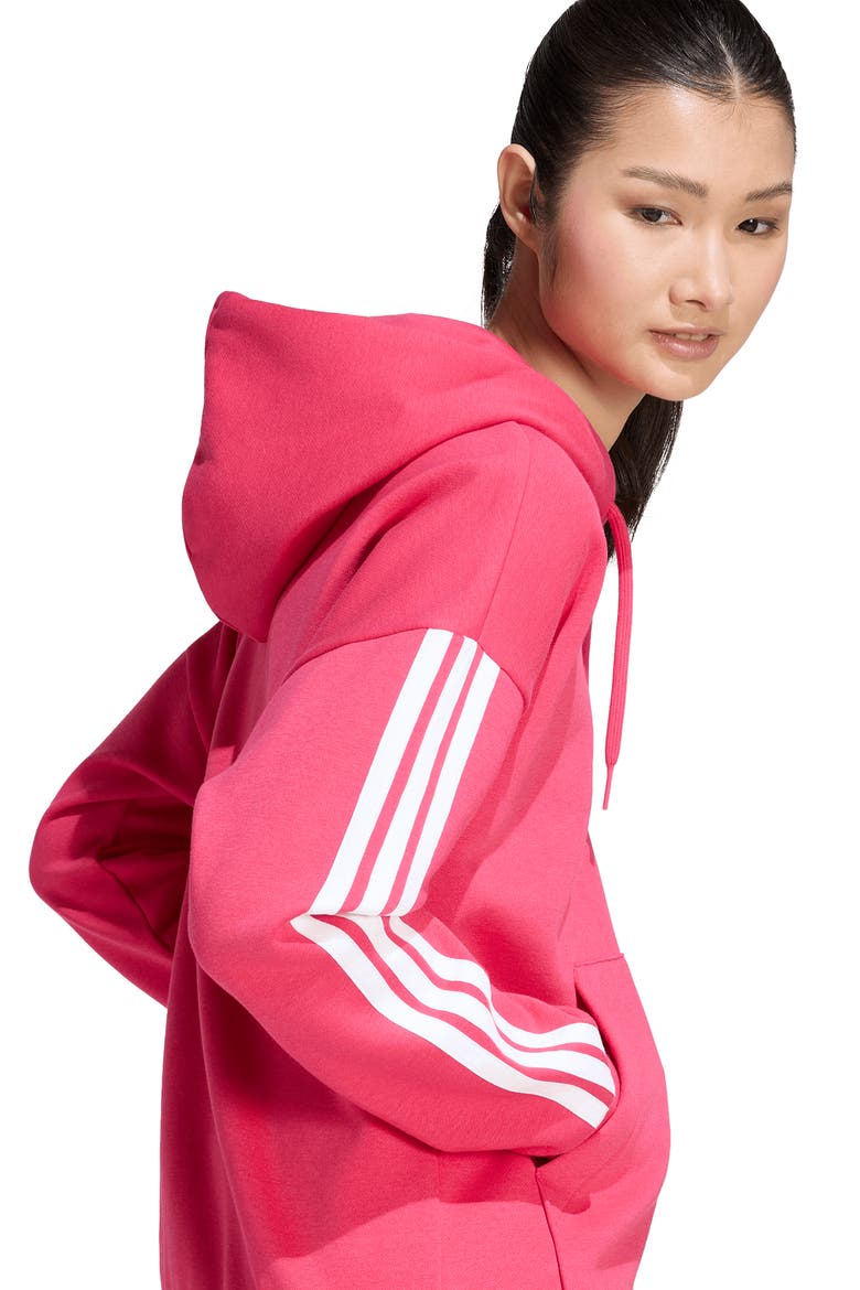 3-Stripes Fleece Hoodie, Alternate, color, POWER PINK/ WHITE