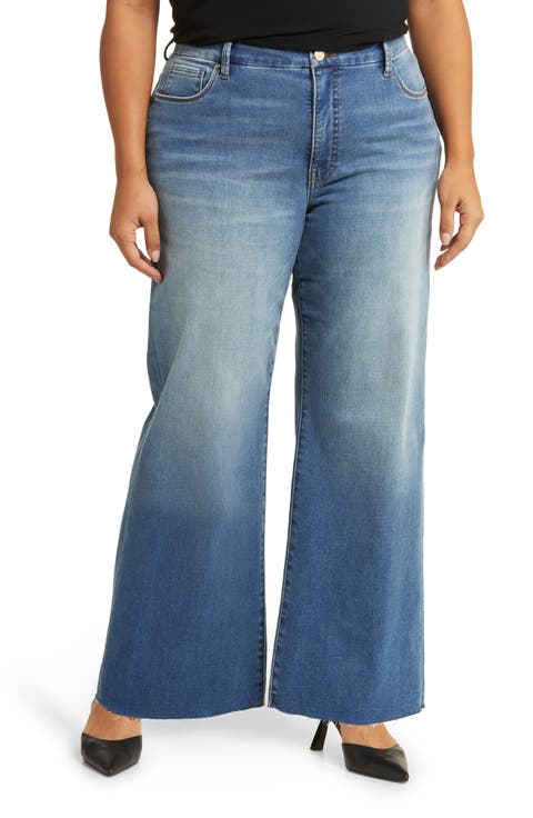 Meg High Waist Raw Hem Wide Leg Jeans (Milesonte) (Plus)