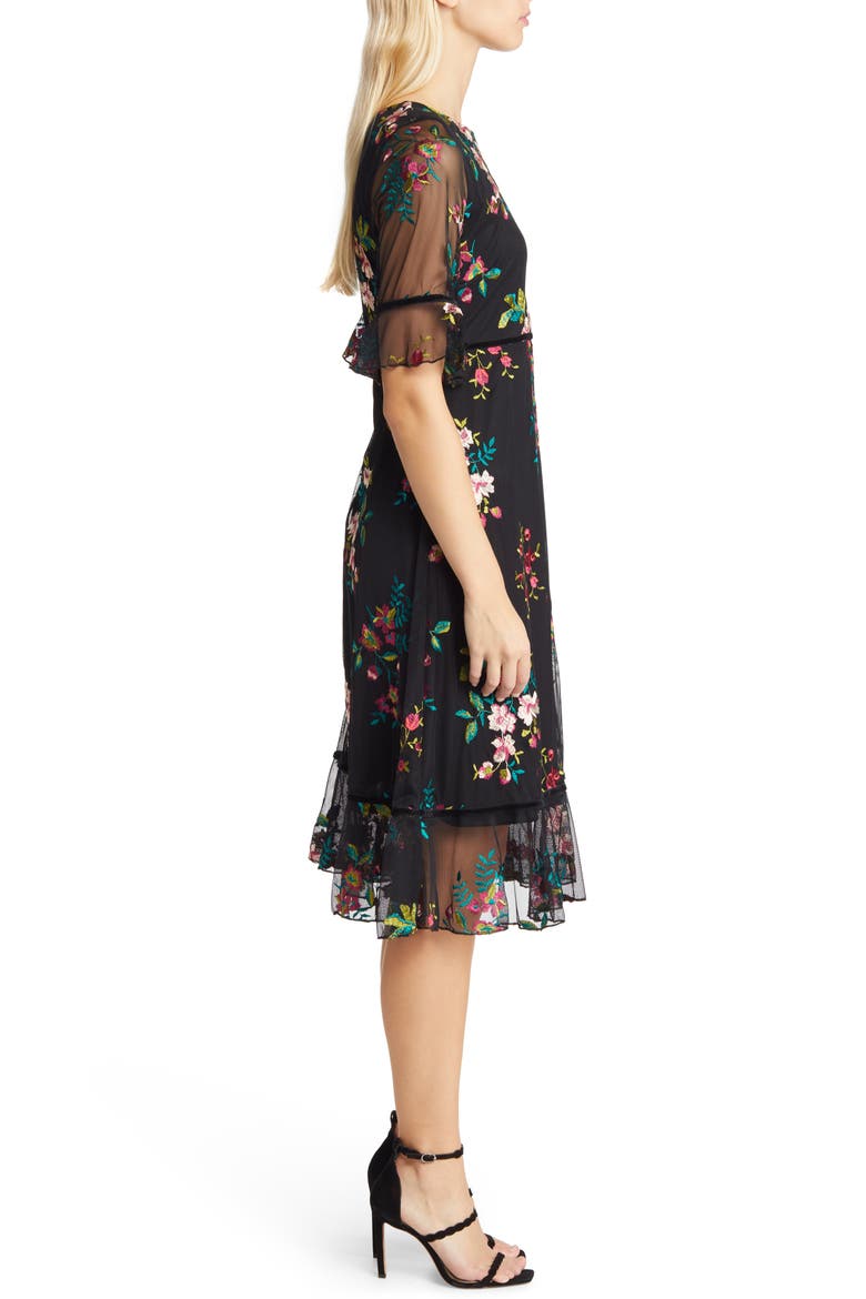 Wildflower Embroidered Cocktail Dress, Alternate, color, ONYX