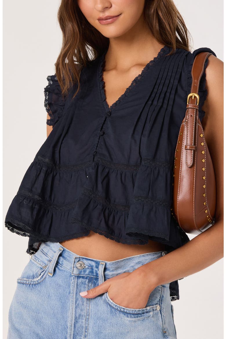 Julie Flutter Sleeve Eyelet Cotton Top, Alternate, color, NAVY