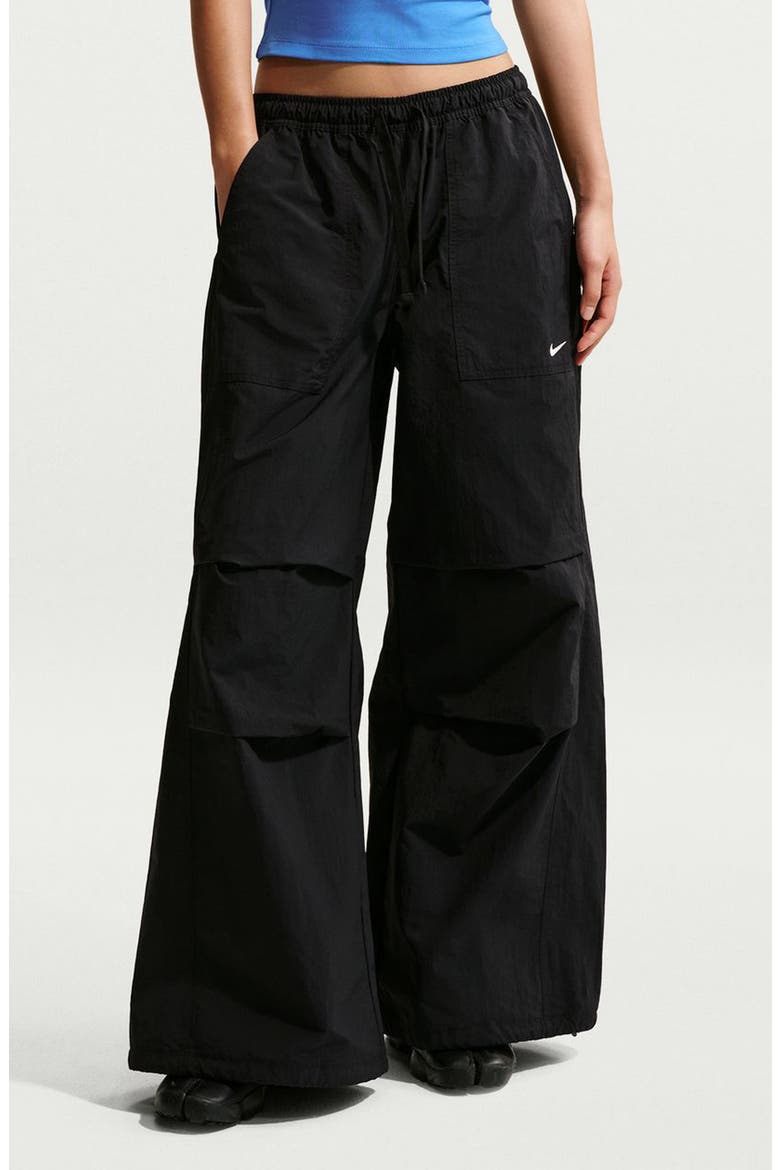 Sportswear Loose Mid Rise Structured Pants, Main, color, BLACK/ SAIL