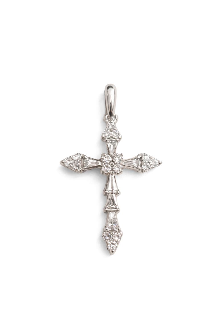 Moissanite Cross Pendant, Main, color, SILVER PLATED