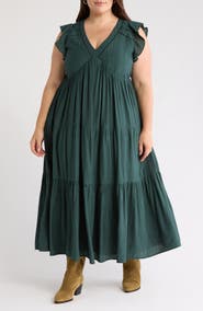 Treasure & Bond Crinkle Finish Flutter Sleeve Maxi Dress