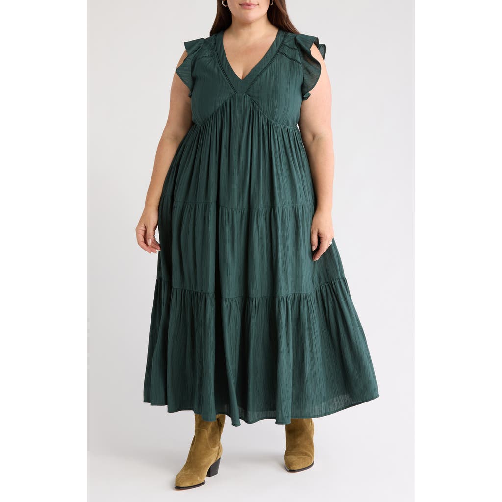Treasure & Bond Crinkle Finish Flutter Sleeve Maxi Dress In Green