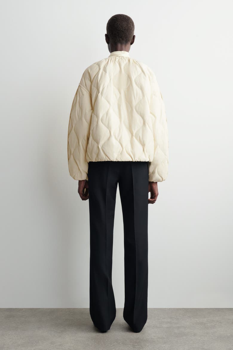 Gathered Quilted Down Jacket, Alternate, color, ECRU