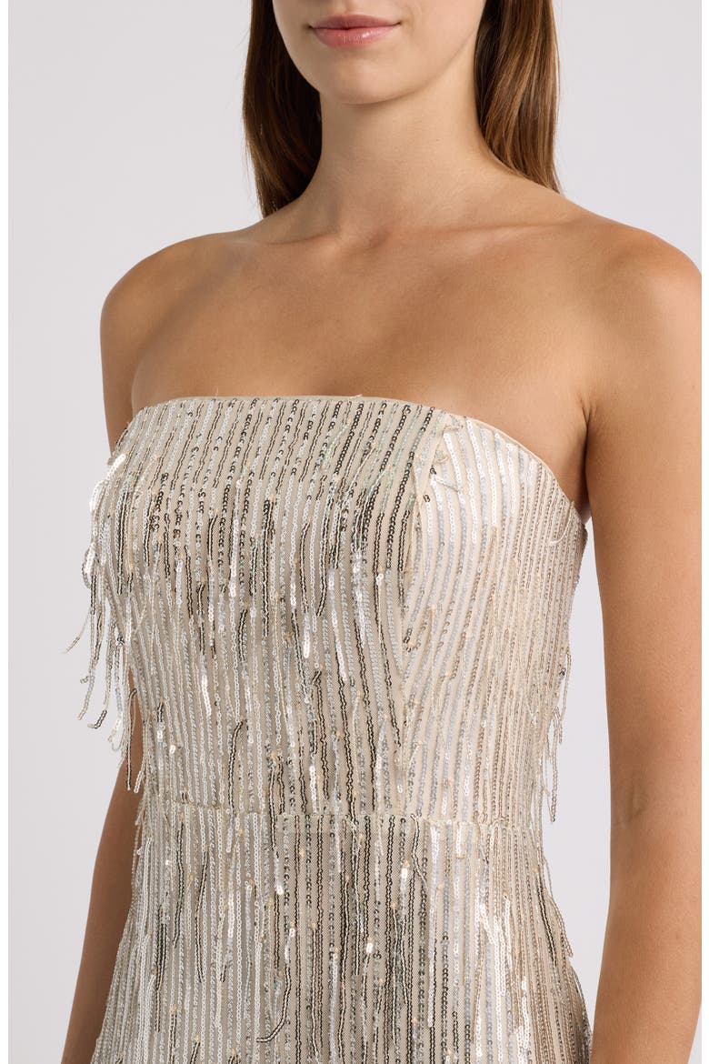 Fringe Sequin Strapless Gown, Alternate, color, CHAMPAGNE