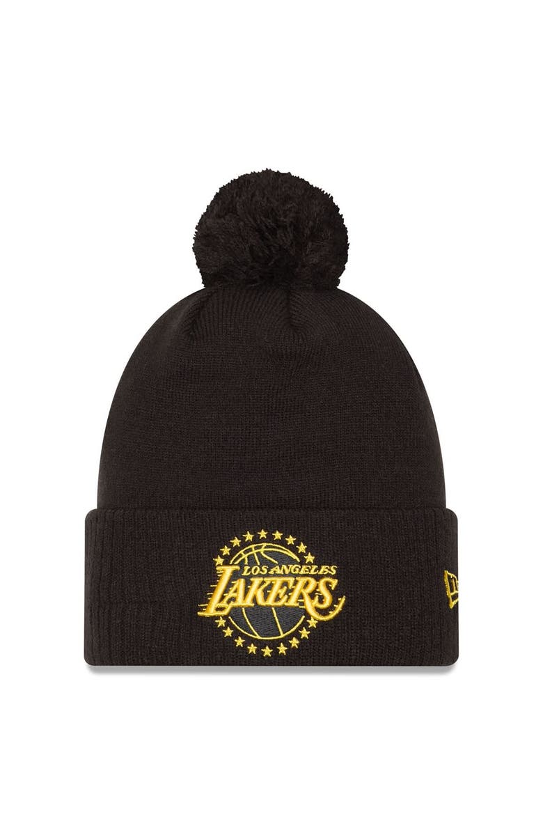 New Era Men's New Era  Black Los Angeles Lakers 2024/25 City Edition Cuffed Knit Hat with Pom, Main, color, 