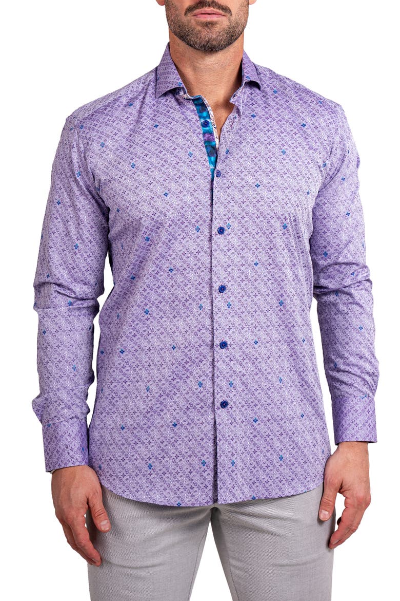 Einstein Ascension0057 Purple Patterned Cotton Button-Up Shirt, Main, color, PURPLE