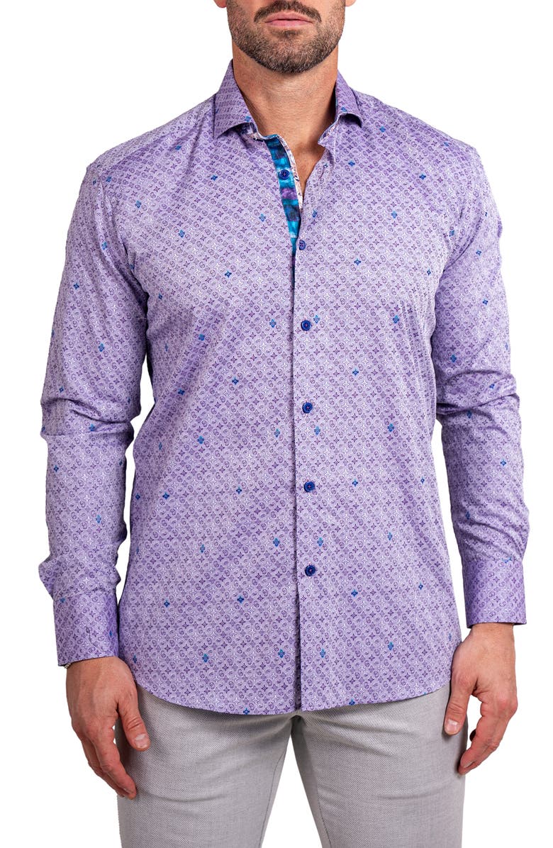 Maceoo Einstein Ascension0057 Purple Patterned Cotton Button-Up Shirt, Main, color, Purple