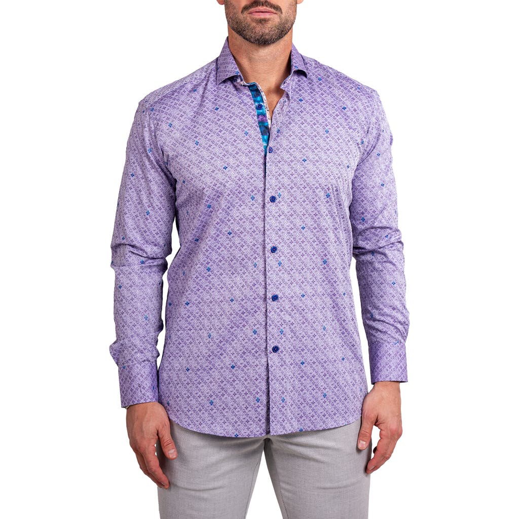 Maceoo Einstein Ascension0057 Purple Patterned Cotton Button-up Shirt In Purple