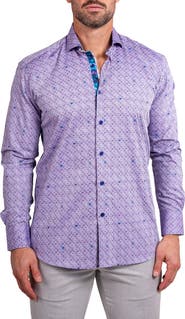 Maceoo Einstein Ascension0057 Purple Patterned Cotton Button-Up Shirt