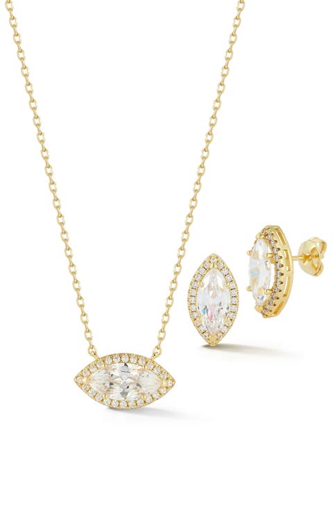 Marquise Cubic Zirconia Pendant Necklace & Earrings Set
