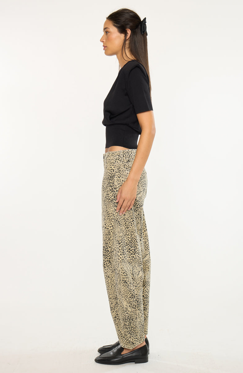 Kancan Lydia Low Slung Barrel Jeans In Animal Print