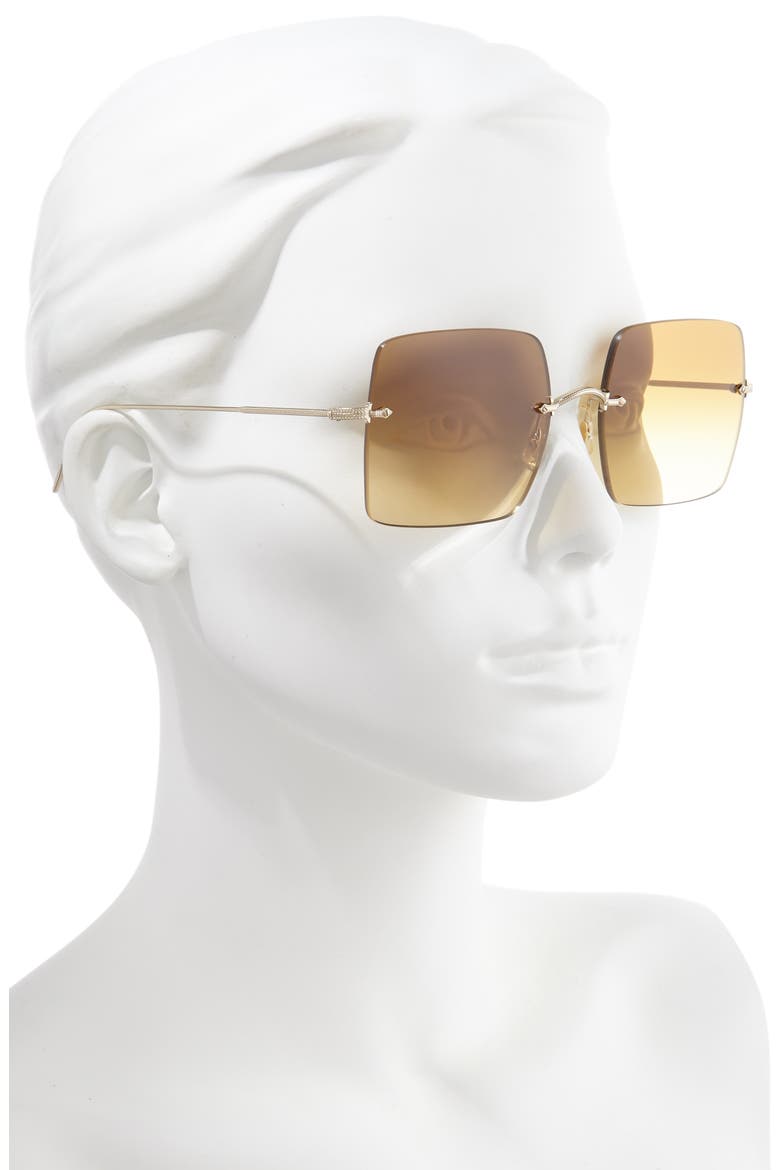 Oishe 57mm Gradient Rimless Square Sunglasses, Alternate, color, GOLD/ AMBERG GRADIENT BROWN