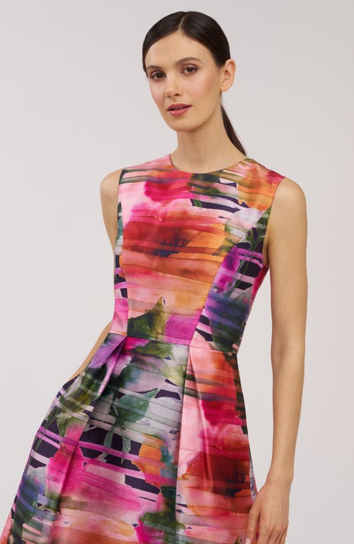 Kay Unger Tessa Watercolor Floral Midi A-line Dress In Multi