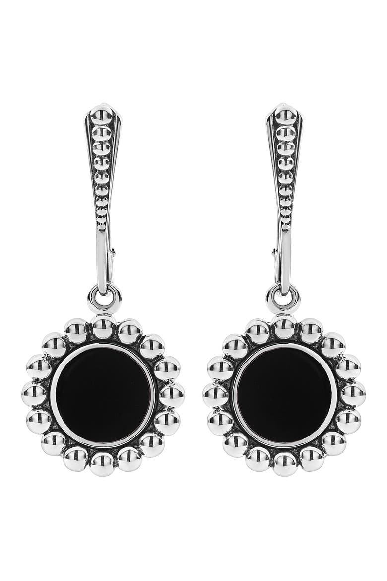 Maya Circle Drop Earrings, Main, color, SILVER/ ONYX