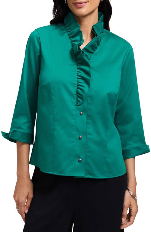 Foxcroft Edith Ruffle Button-up Shirt In Green