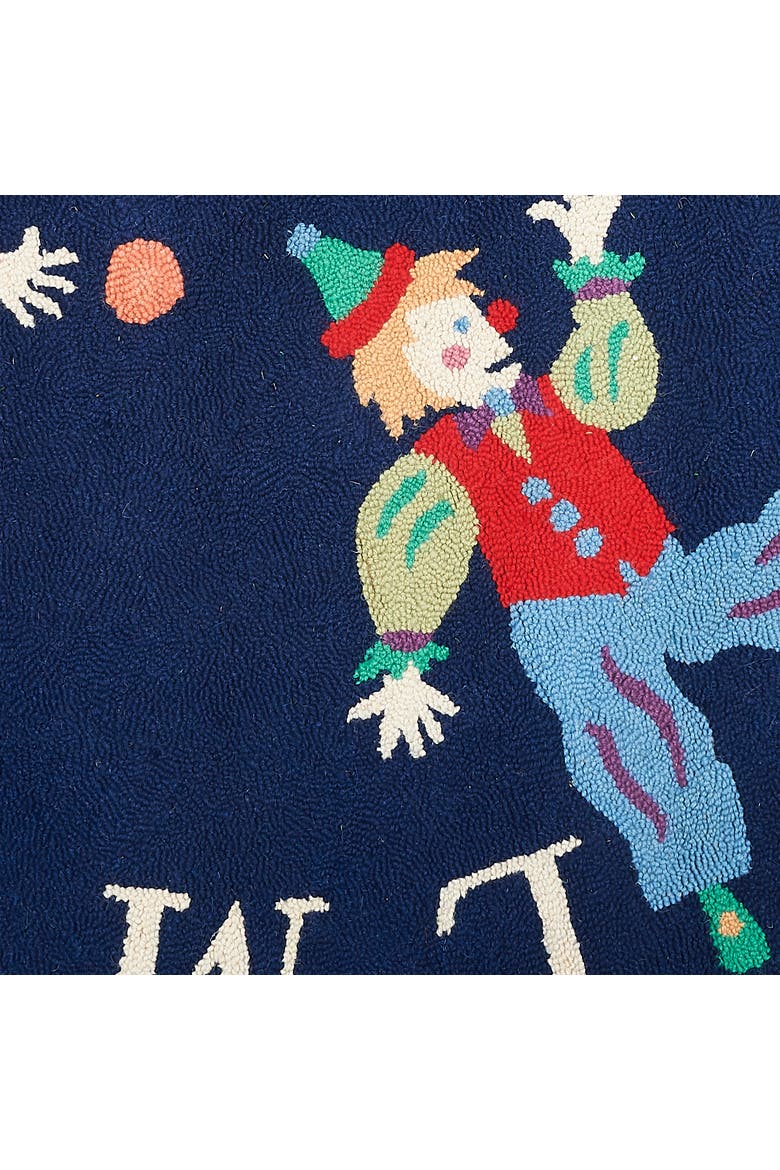 Abc Clown Kids Children's Everyday Playroom Daycare Clown Circus Premium Handmade Hooked Indoor Blue Red Area Rug, Alternate, color, Blue