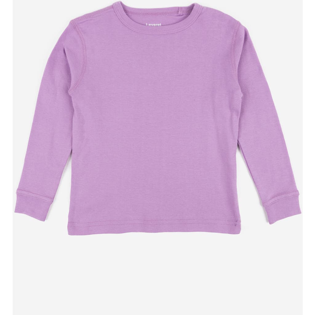 Leveret Kids Long Sleeve T-shirt, 100% Cotton, Solid Colors In Purple