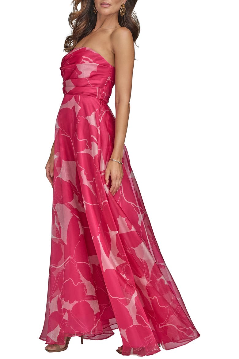 Floral Strapless Gown, Alternate, color, HOT FUCHSIA
