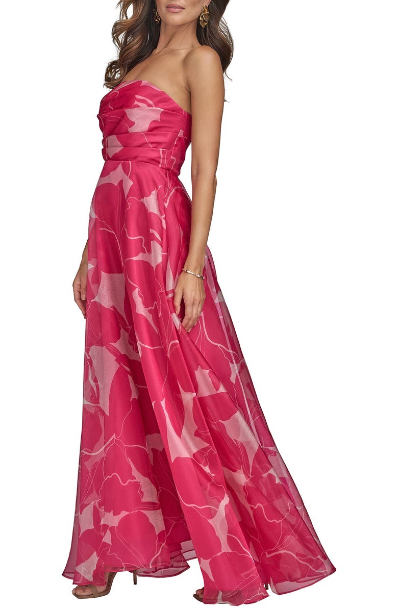 Donna Karan New York Floral Strapless Gown, Alternate, color, Hot Fuchsia