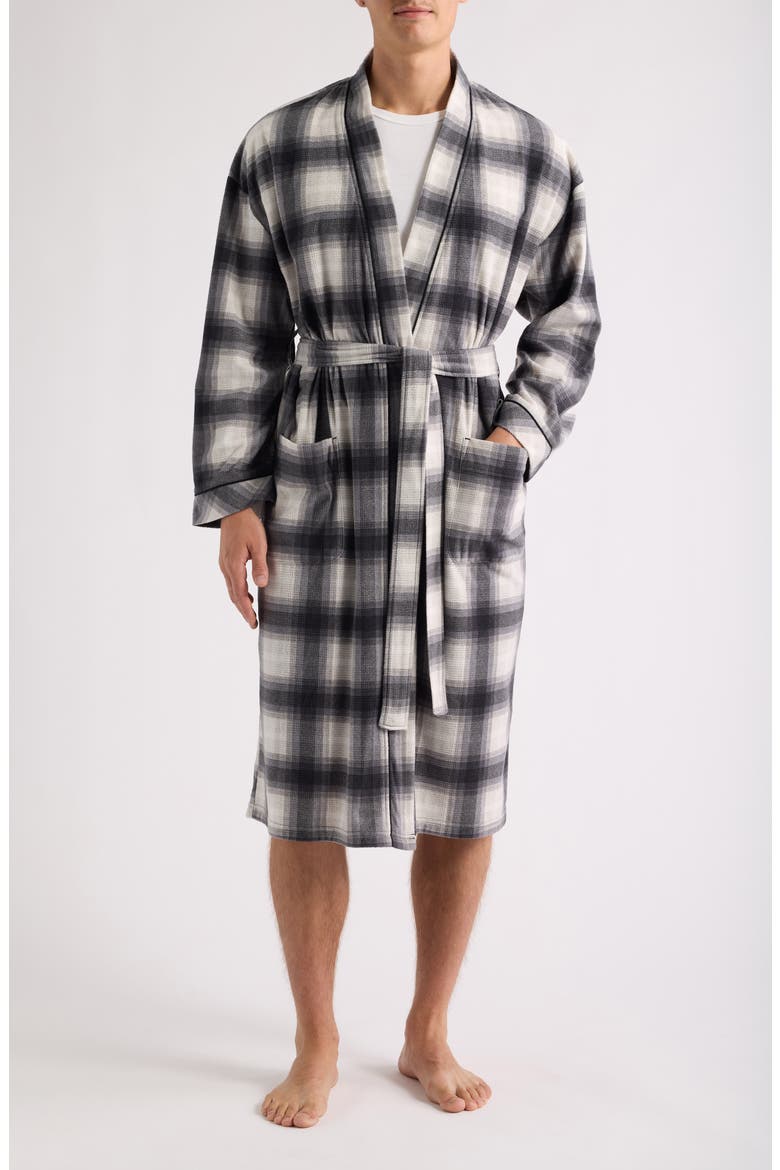 Textured Microfleece Kimono Robe, Main, color, BLACK