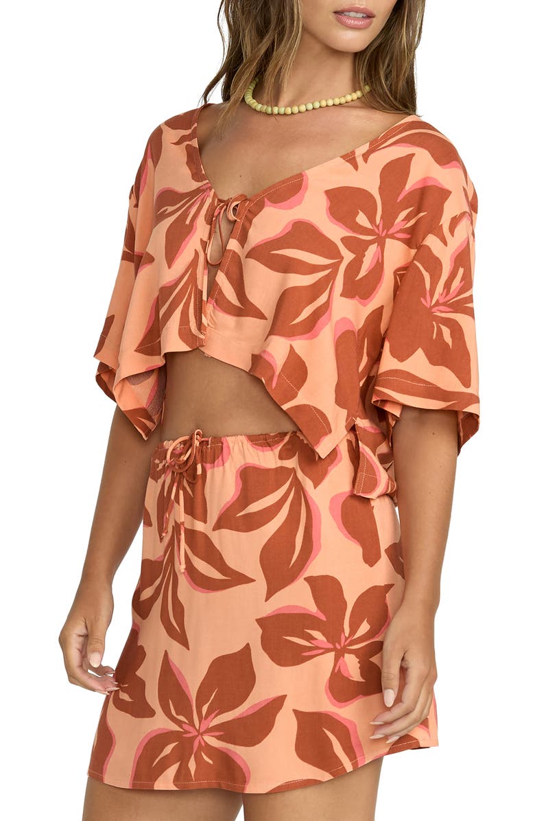 Billabong Sunflower Tie Front Crop Top, Alternate, color, Apricot