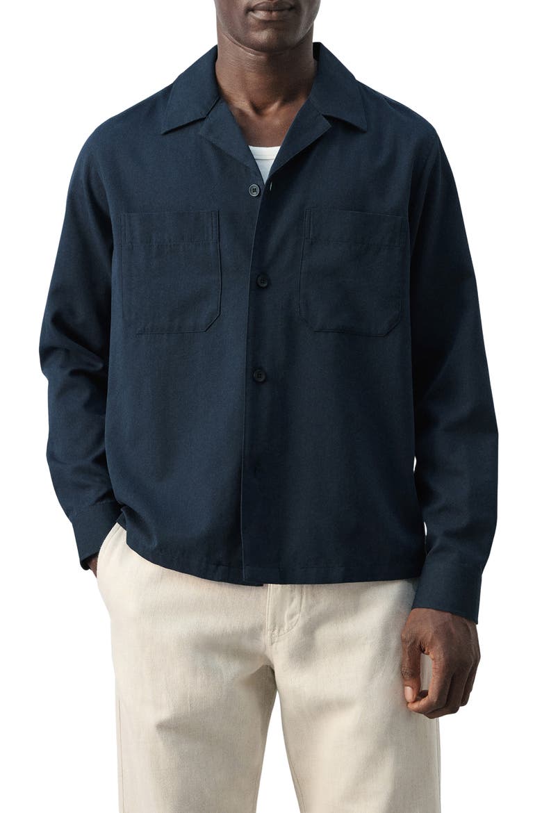 Long Sleeve Cotton Blend Button-Up Shirt, Main, color, NAVY