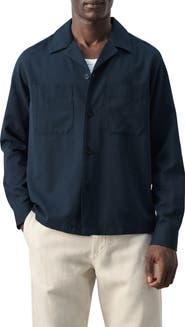 MANGO Long Sleeve Cotton Blend Button-Up Shirt