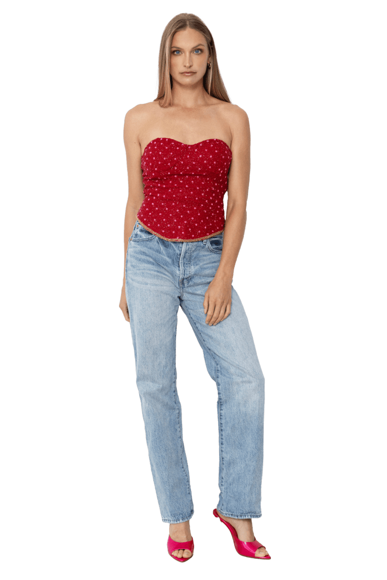 Perla Hand Beaded Embellished Corset Top, Alternate, color, Red