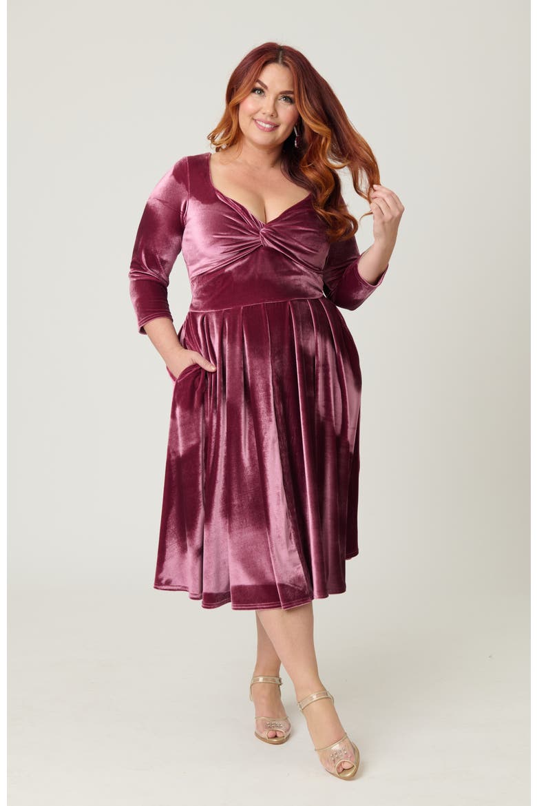 Plus Size 1950s Front Twist Swing Dress, Main, color, Mauve Pink