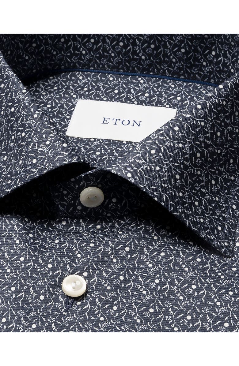 Eton Slim Fit Floral Cotton Dress Shirt, Alternate, color, Dark Blue