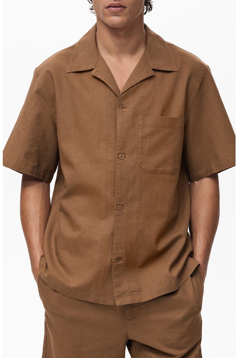 Oversize Cotton & Linen Camp Shirt, Main, color, TOBACCO BROWN