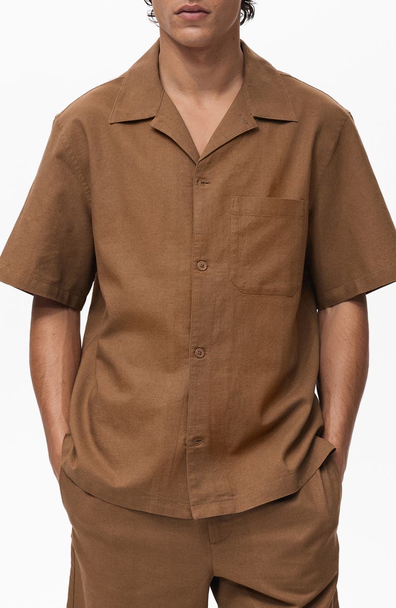 MANGO Oversize Cotton & Linen Camp Shirt, Main, color, 