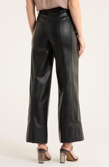 Paneled Faux Leather Crop Wide Leg Pants