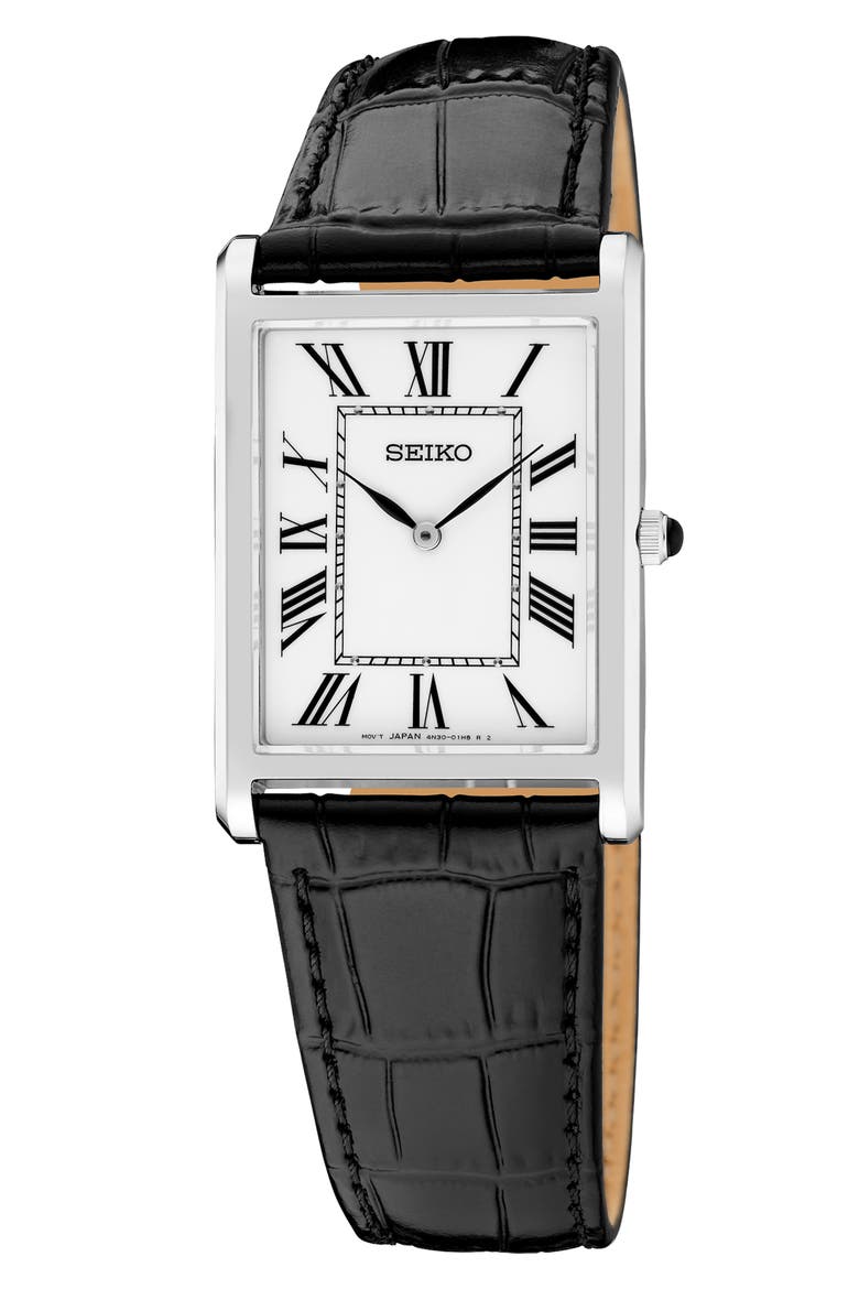Essentials Croc Embossed Leather Strap Watch, Main, color, WHITE/ SILVER