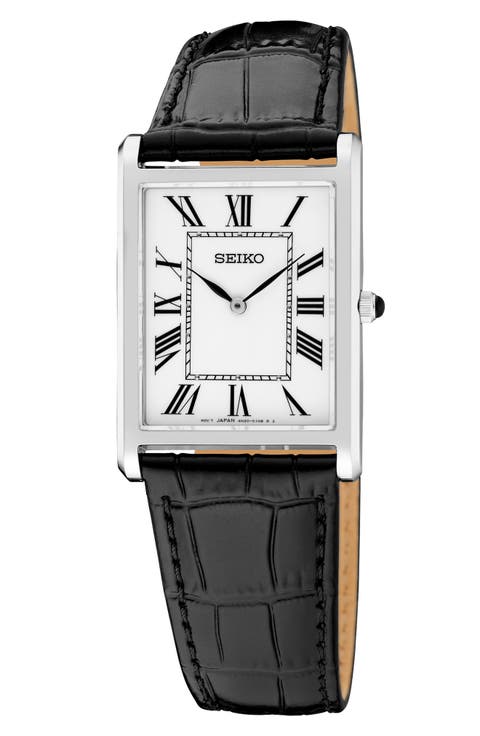 Essentials Croc Embossed Leather Strap Watch