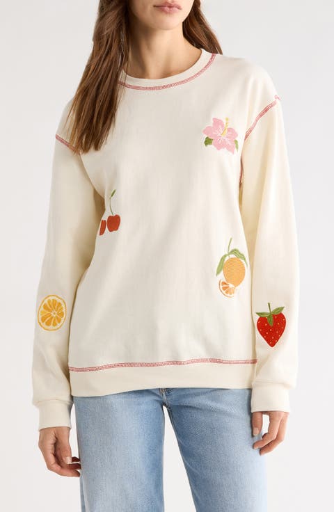 Fruit Embroidery Fleece Sweatshirt