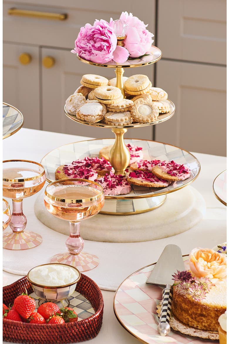 Sterling Check Three Tier Sweet Stand, Alternate, color, GREY/ WHITE