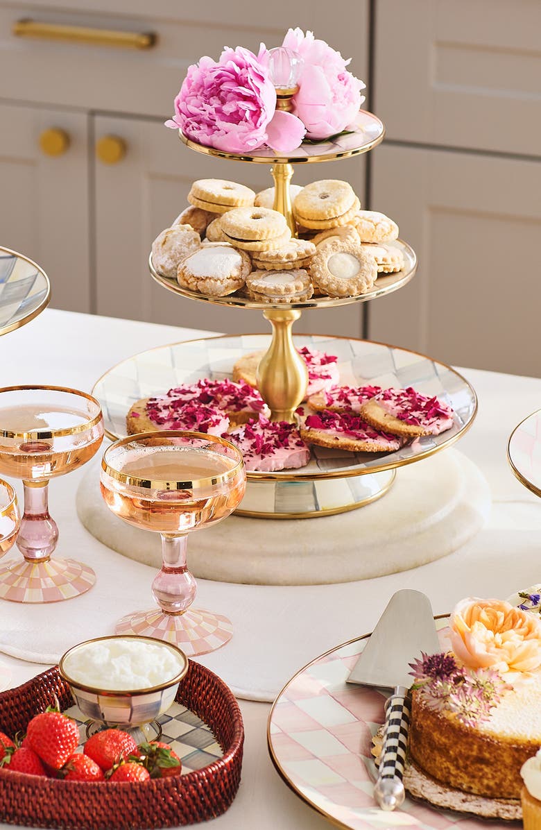 MACKENZIE CHILDS Sterling Check Three Tier Sweet Stand, Alternate, color, Grey/ White