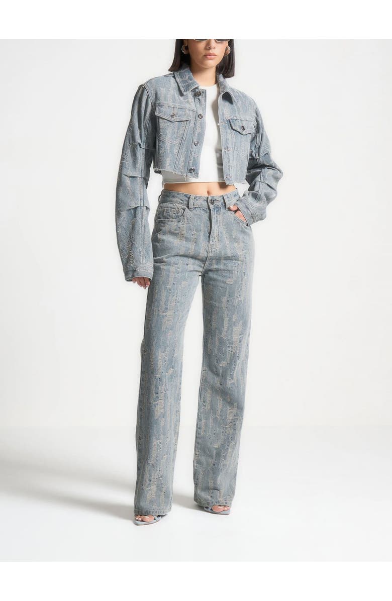Manière De Voir Florence Distressed High Rise Straight Leg Jeans, Alternate, color, Mid Blue
