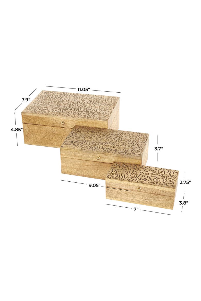 Set of Three Hand Carved Storage Boxes, Alternate, color, BROWN