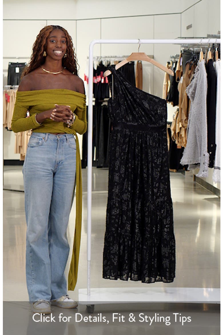 Metallic Floral One-Shoulder Chiffon Dress video