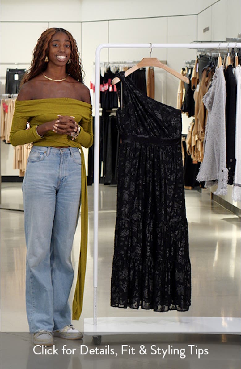 Metallic Floral One-Shoulder Chiffon Dress, sales video thumbnail