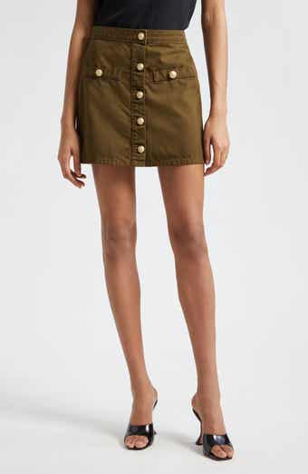 L'AGENCE Kris Button Front Cotton A-Line Miniskirt