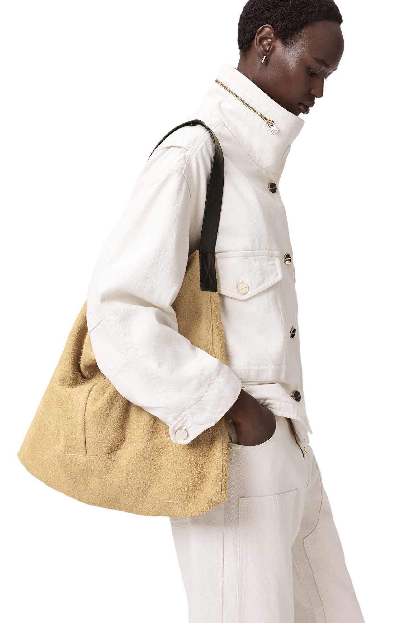 AllSaints Asha Suede Shoulder Bag, Alternate, color, Sahara White