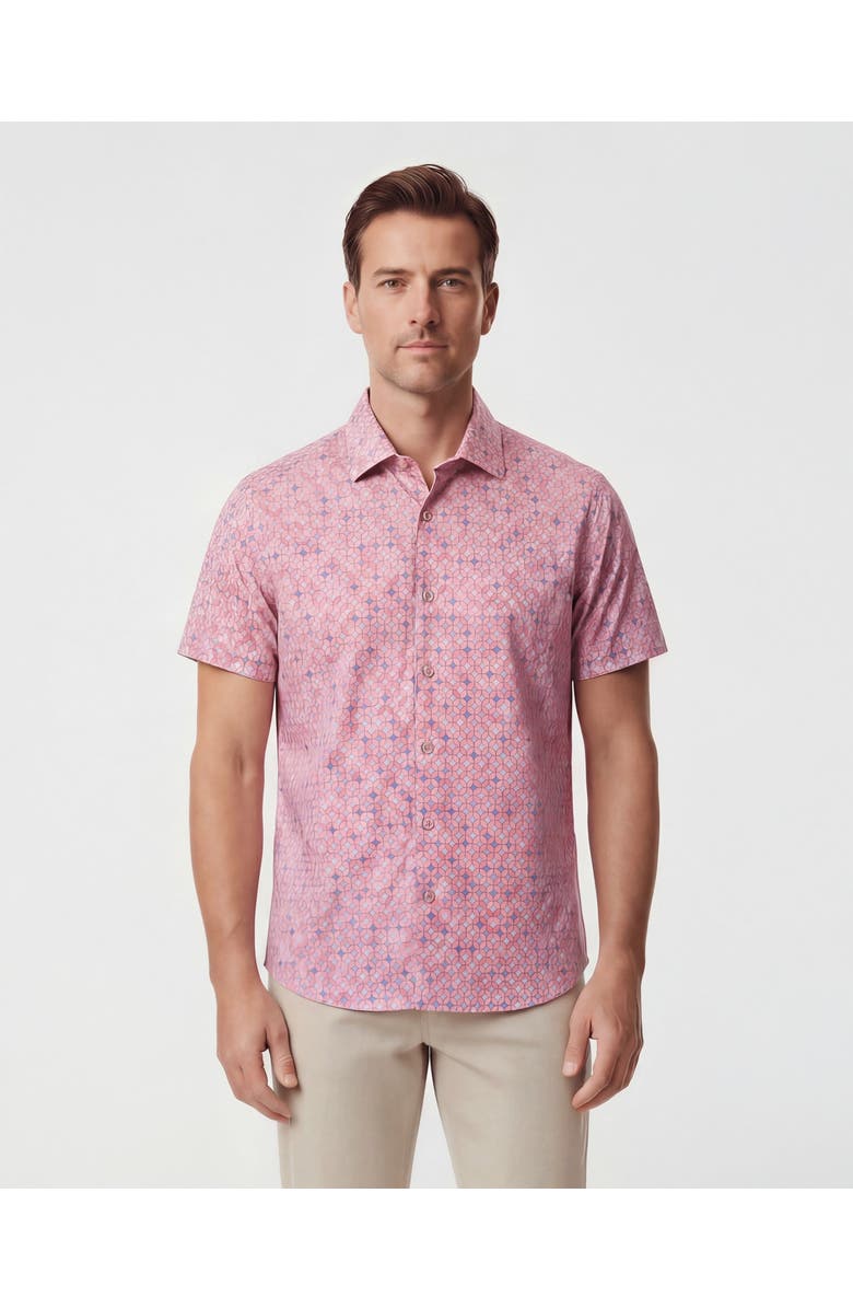 Lords of Harlech Retro Star Mens Printed Button Up Shirt, Main, color, Retro Star Coral
