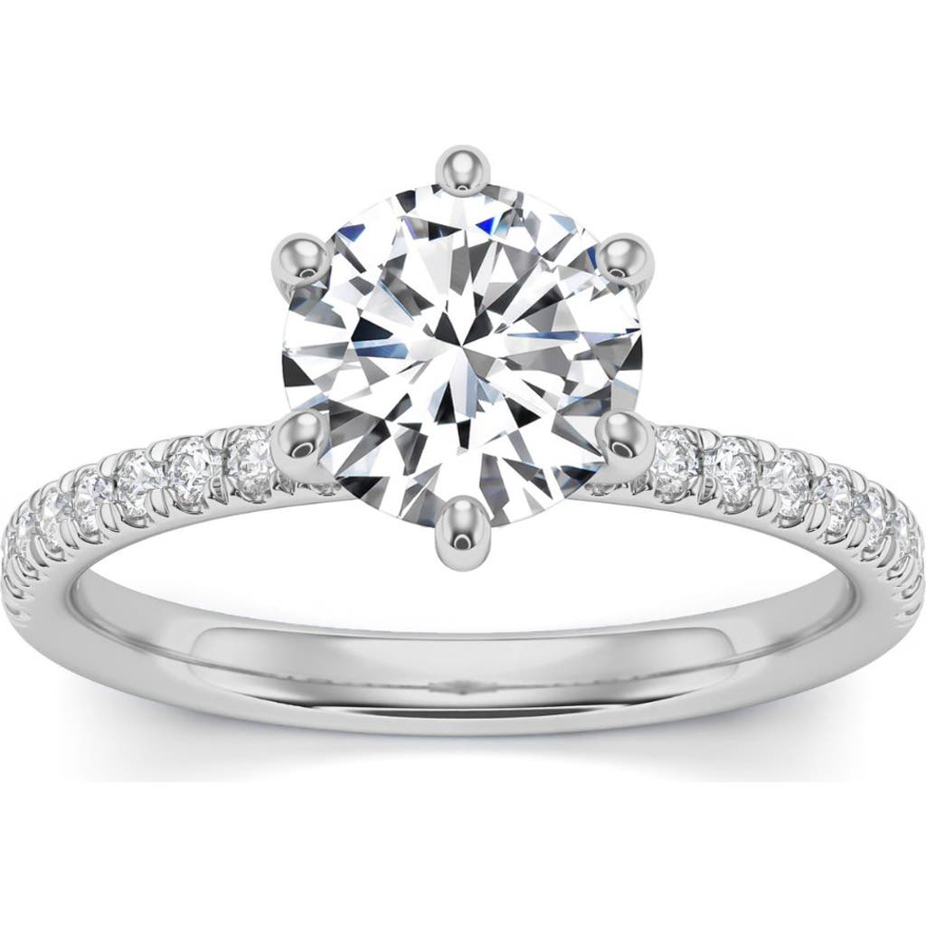Bliss Diamond 2ct Round Cut Moissanite & Diamond Ring In Silver