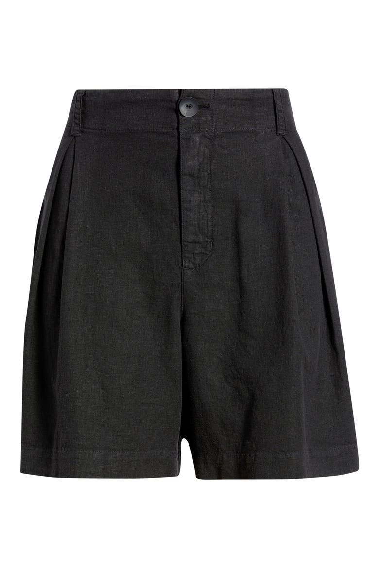 Linen Blend Pleat Shorts, Alternate, color, BLACK